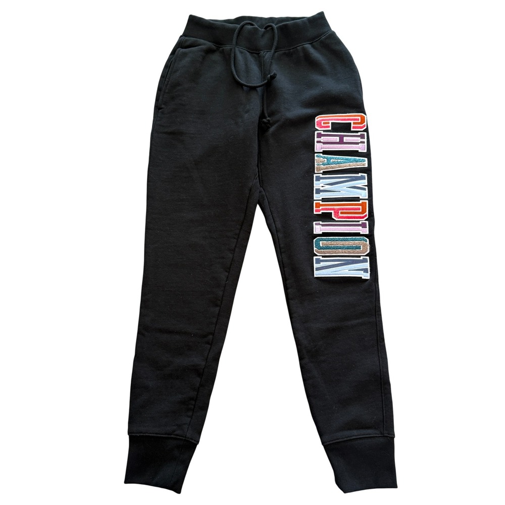 Champion Reverse Weave Black Joggers Multi Color Logo Sweatpants Size Small - Picture 2 of 8